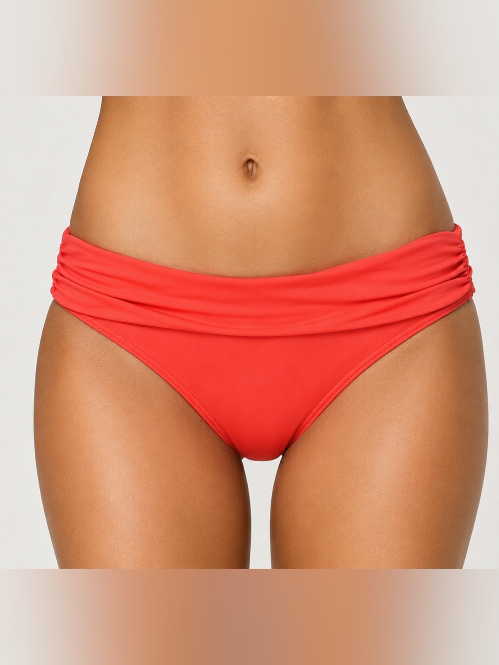 Lauren Ralph Lauren Fold Over waist Bikini Bottoms coral red orange Size 10 NWT